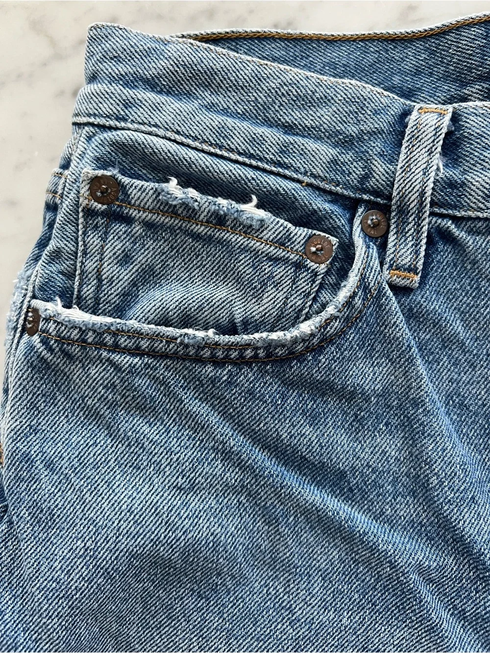 AGOLDE Parker Long High-Rise Cutoff Shorts Skywave Blue Wash Size 26
